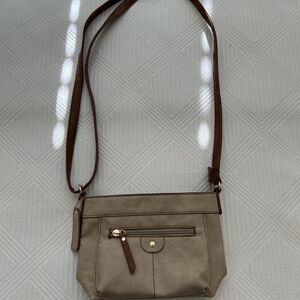 Denver Hayes Beige and Brown Crossbody Bag